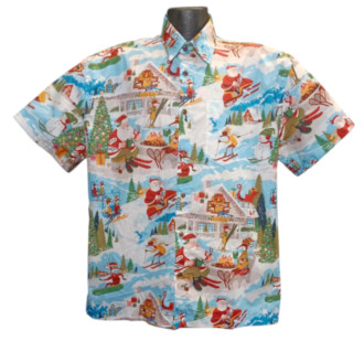 Santa's Ski Lodge Christmas Hawaiian Shirt- Made in USA
